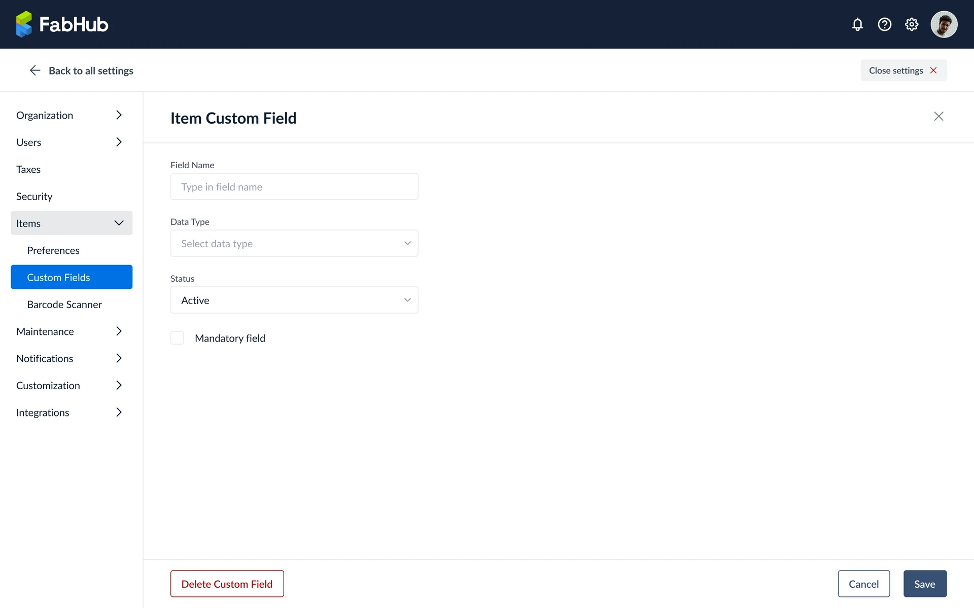 Create custom field form