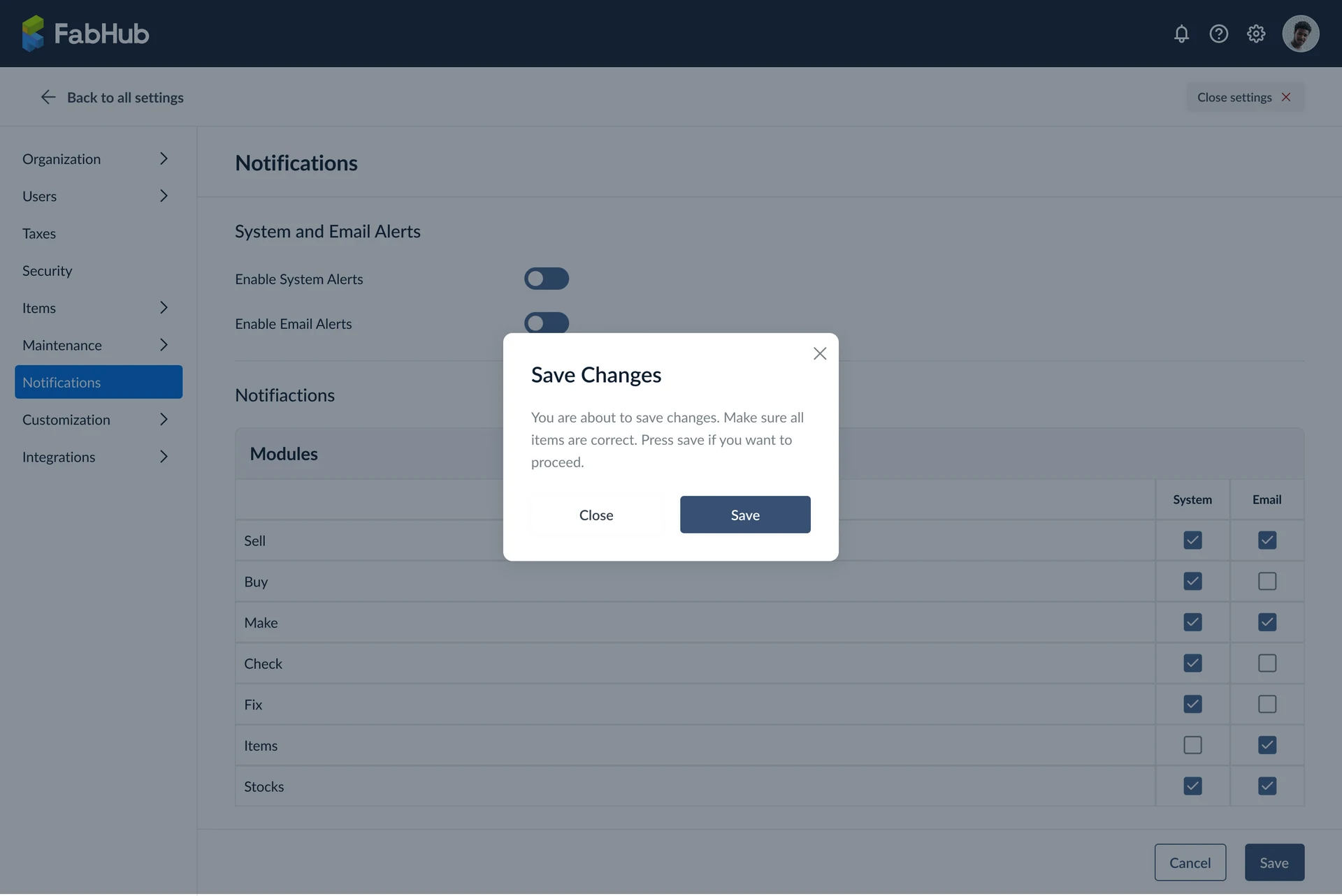 Save notifications settings
